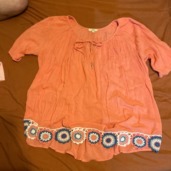 Kori Tops - Kori Coral Blouse with Crochet Detail
